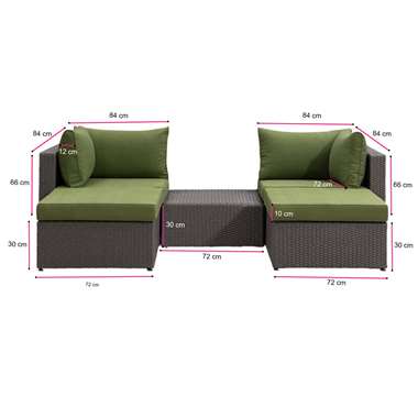 Le Sud modulaire loungeset Dordogne V2 - antraciet/groen - 5-delig - Leen Bakker