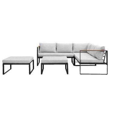 Loungeset Prades met kussens - antraciet - 5-delig - Leen Bakker