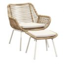 Loungestoel Grand met voetenbank - naturel/zand - metaal/wicker - 2-delig - Leen Bakker