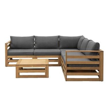 Loungeset Clermont Brest - FSC-hout - donkergrijze kussens - 6-delig - Leen Bakker