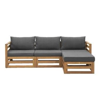 Loungeset Clermont Brest - FSC-hout - donkergrijze kussens - 4-delig - Leen Bakker