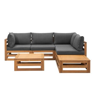 Loungeset Clermont Brest - FSC-hout - donkergrijze kussens - 6-delig - V2 - Leen Bakker