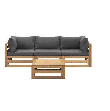 Loungeset Clermont Brest - FSC-hout - donkergrijze kussens - 4-delig - V2 - Leen Bakker