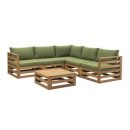 Loungeset Clermont Brest - FSC-hout - donkergroene kussens - 6-delig - Leen Bakker