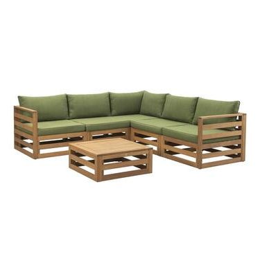 Loungeset Clermont Brest - FSC-hout - donkergroene kussens - 6-delig - Leen Bakker