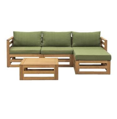 Loungeset Clermont Brest - FSC-hout - donkergroene kussens - 5-delig - Leen Bakker