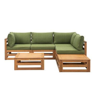 Loungeset Clermont Brest - FSC-hout - donkergroene kussens - 6-delig - V2 - Leen Bakker