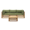 Loungeset Clermont Brest - FSC-hout - donkergroene kussens - 4-delig - V2 - Leen Bakker