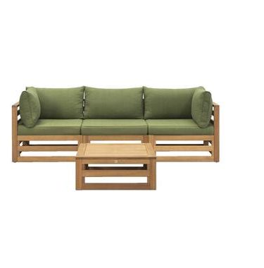 Loungeset Clermont Brest - FSC-hout - donkergroene kussens - 4-delig - V2 - Leen Bakker