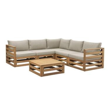 Loungeset Clermont Brest - FSC-hout- zandkleurige kussens - 6-delig - Leen Bakker