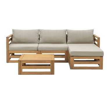 Loungeset Clermont Brest - FSC-hout - zandkleurige kussens - 5-delig - Leen Bakker