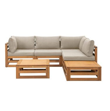 Loungeset Clermont Brest - FSC-hout - zandkleurige kussens - 6-delig - V2 - Leen Bakker