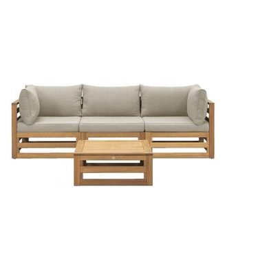 Loungeset Clermont Brest - FSC-hout - zandkleurige kussens - 4-delig - V2 - Leen Bakker